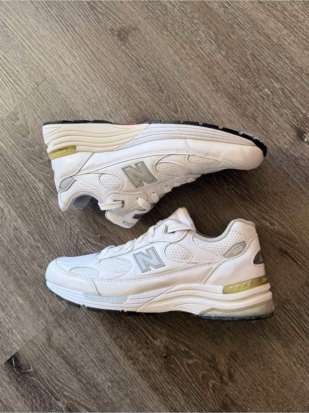New Balance White Leather Sneakers with Light Gray Accents